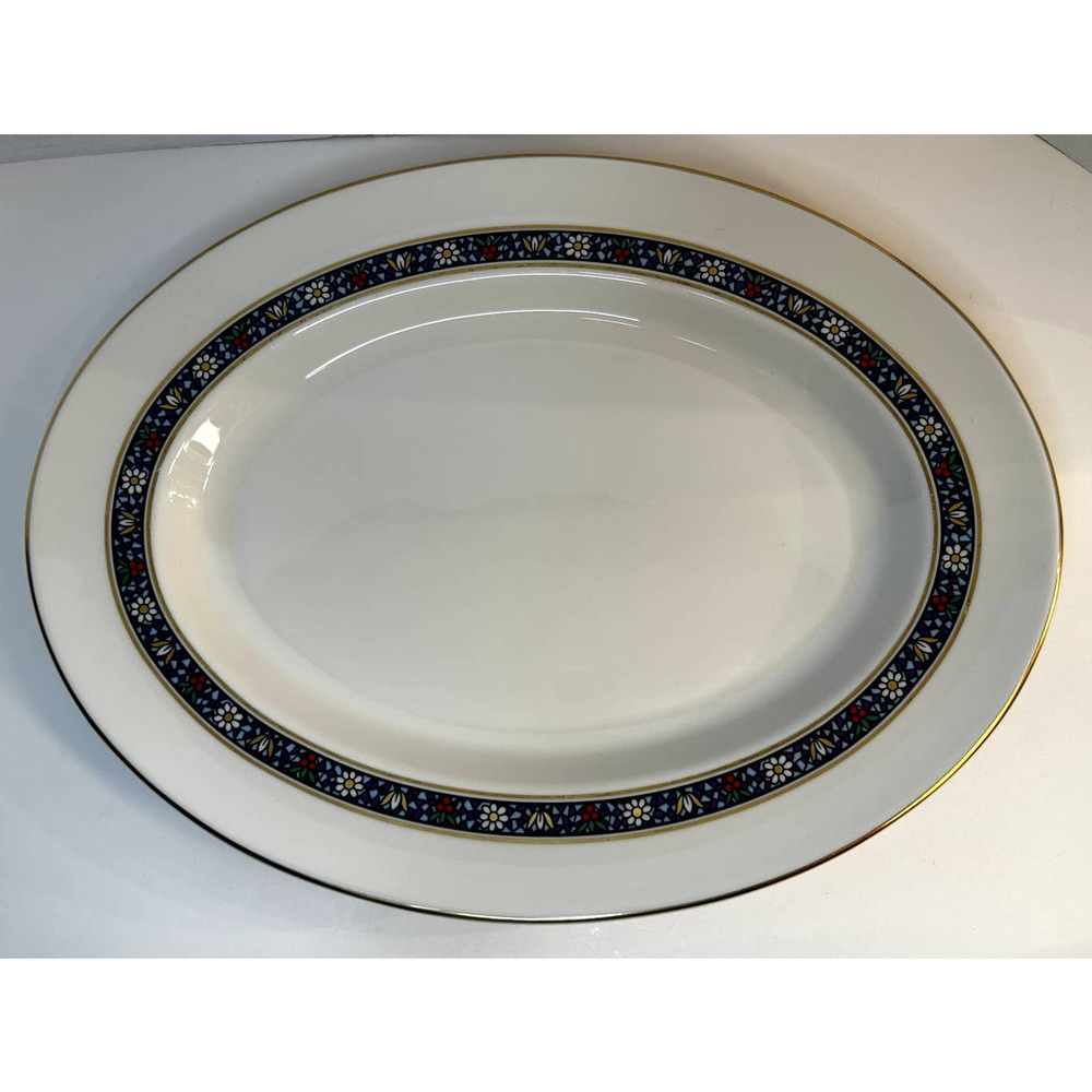 HTF Pickard GRANDEUR 15" Oval Platter 24K Gold Rim MultiColor Stain Glass Border
